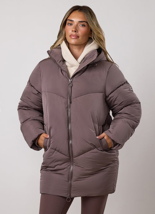 Gym King Mid Length Puffer Coat - Deep Mocha