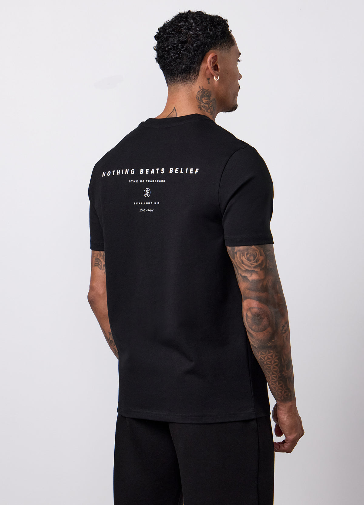 Gym King Nothing Beats Belief Regular Fit T-Shirt - Black