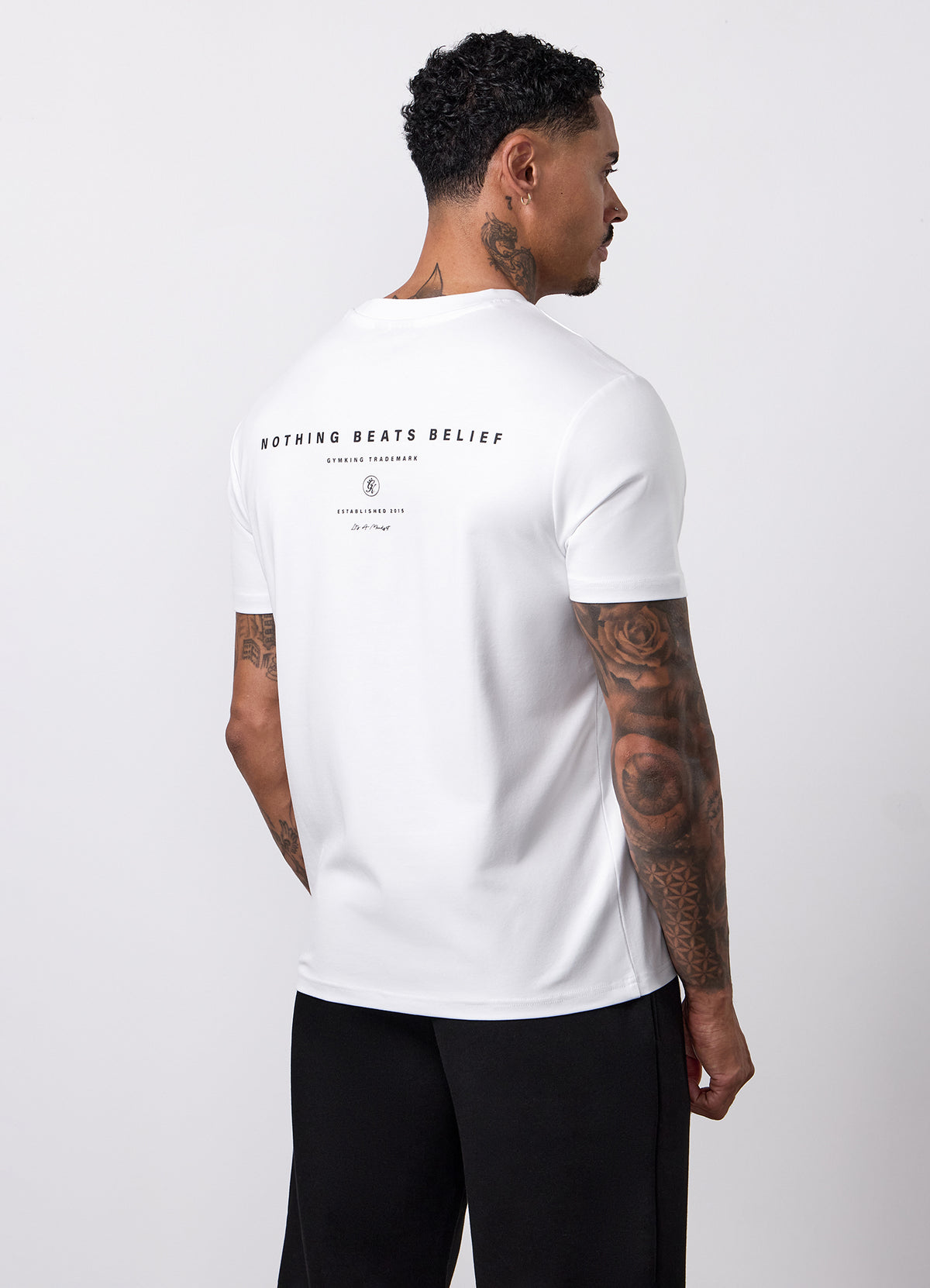 Gym King Nothing Beats Belief Regular Fit T-Shirt - White