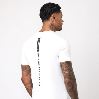Gym King Nothing Beats Belief Muscle Fit T-Shirt - White/Black