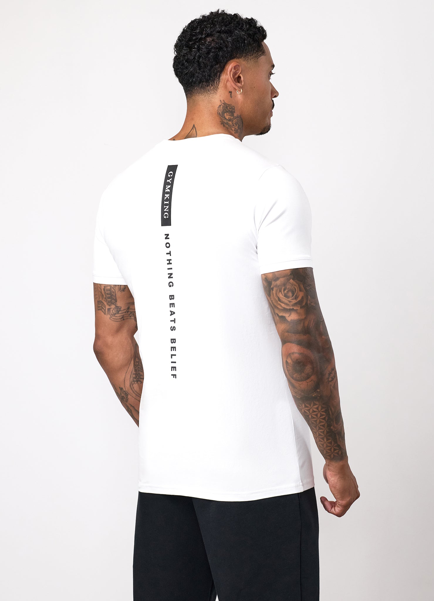 Gym King Nothing Beats Belief Muscle Fit T-Shirt - White/Black