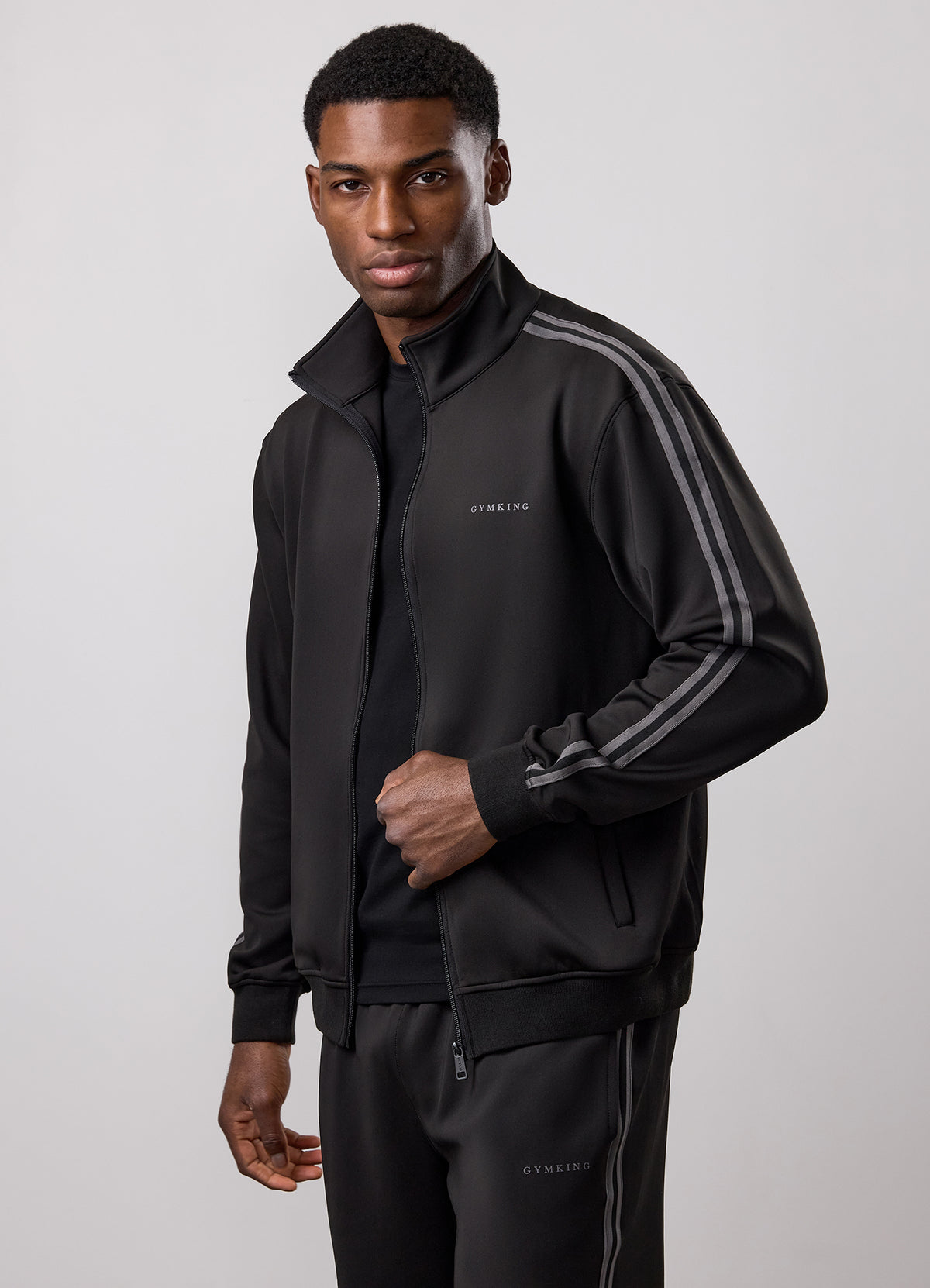 Gym King Obsidian Poly Tracksuit Top - Black