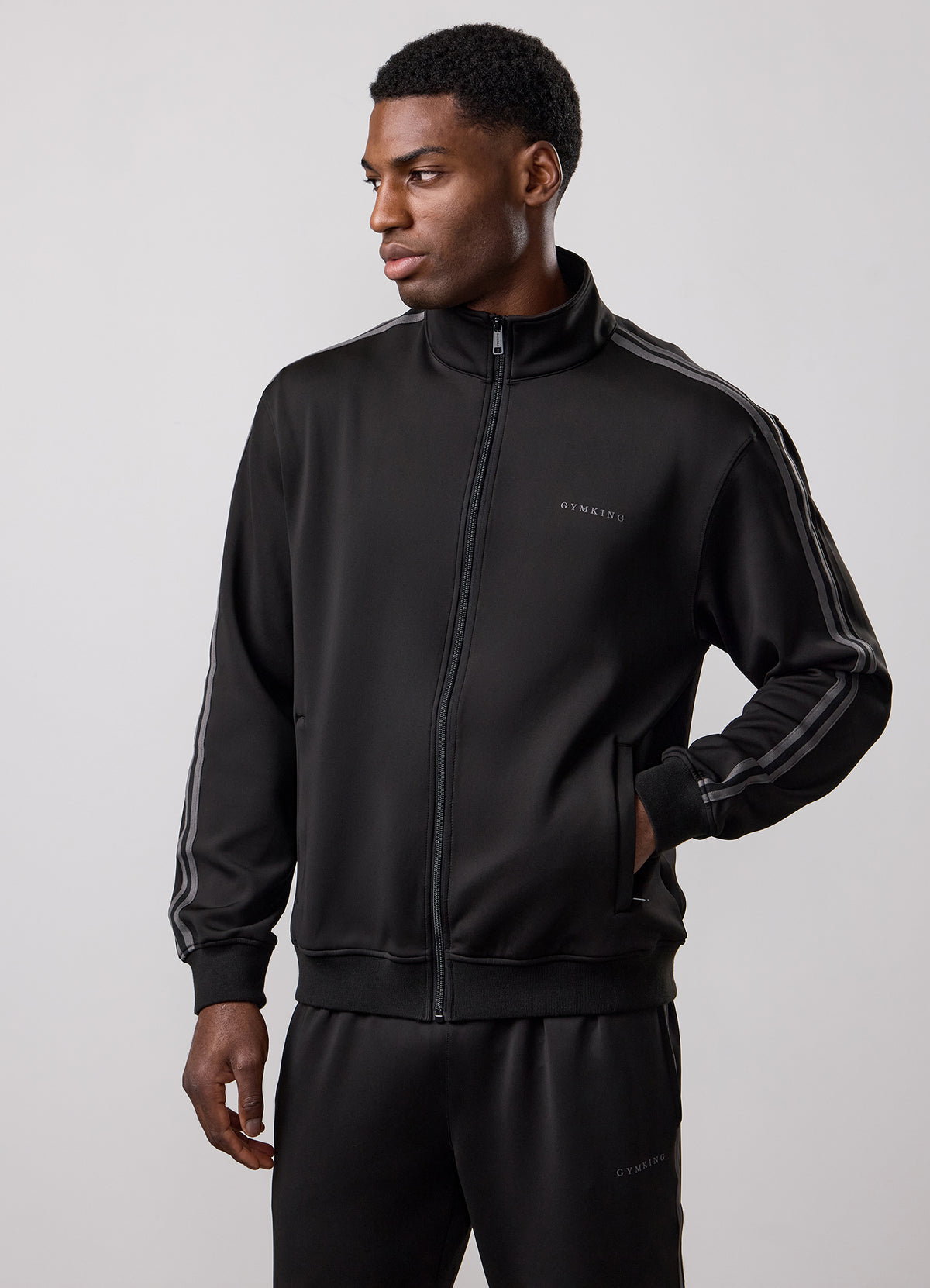 Gym King Obsidian Poly Tracksuit Top - Black