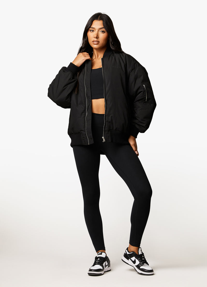 Gym King Oversized Bomber Jacket - Black