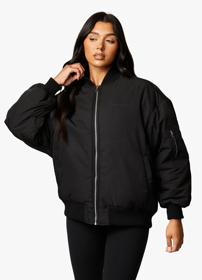 Gym King Oversized Bomber Jacket - Black