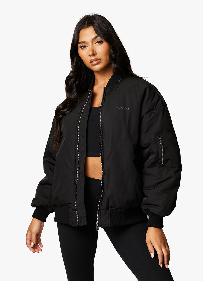 Gym King Oversized Bomber Jacket - Black