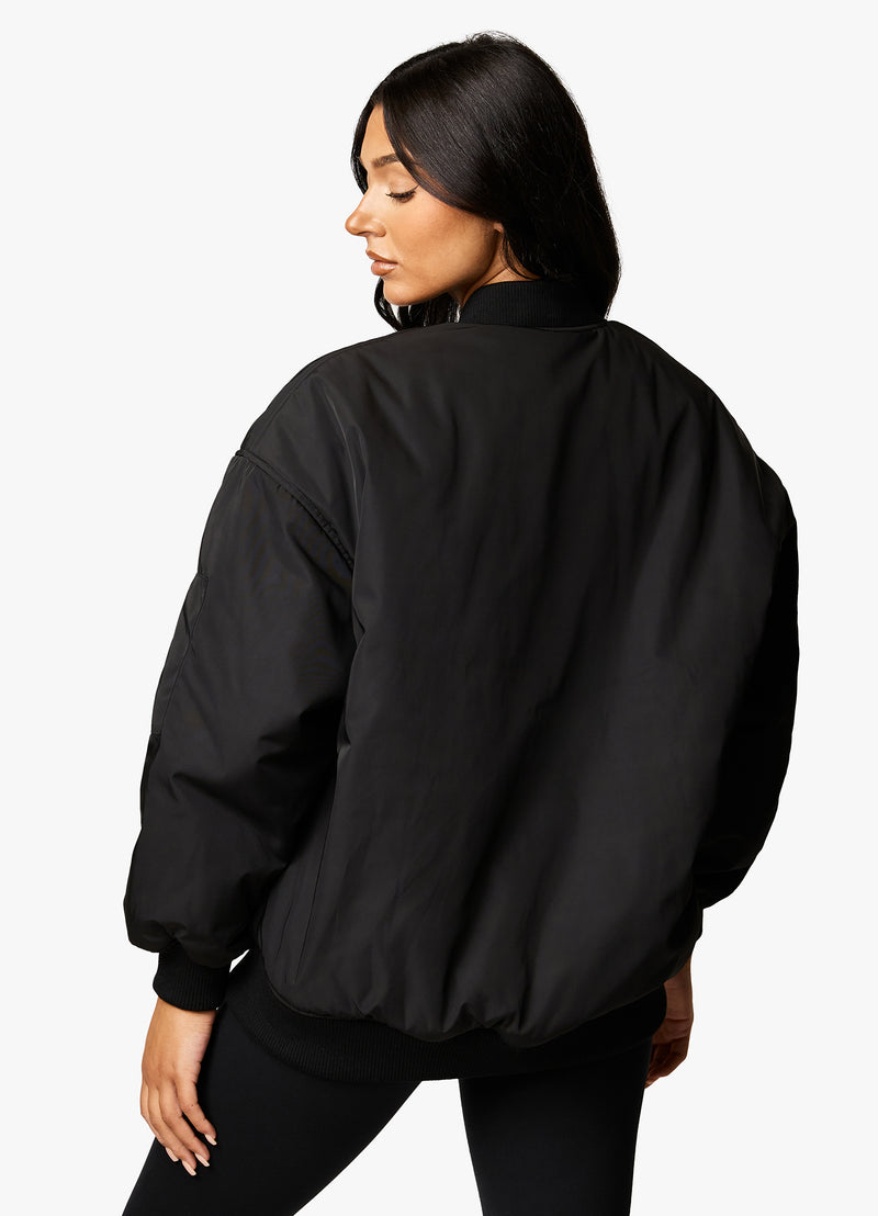 Gym King Oversized Bomber Jacket - Black