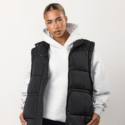 Women's black longline padded gilet 