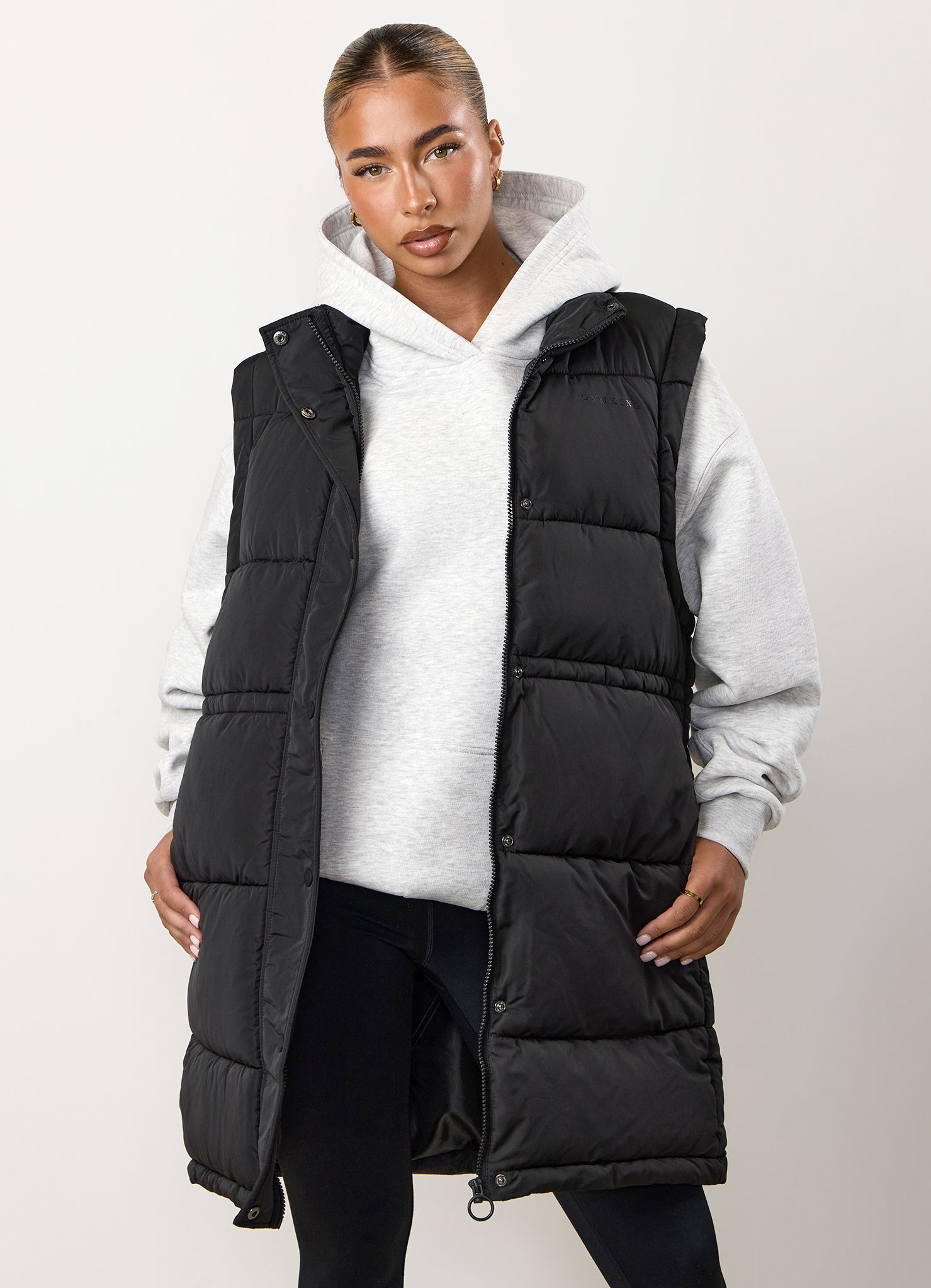 Women's black longline padded gilet 
