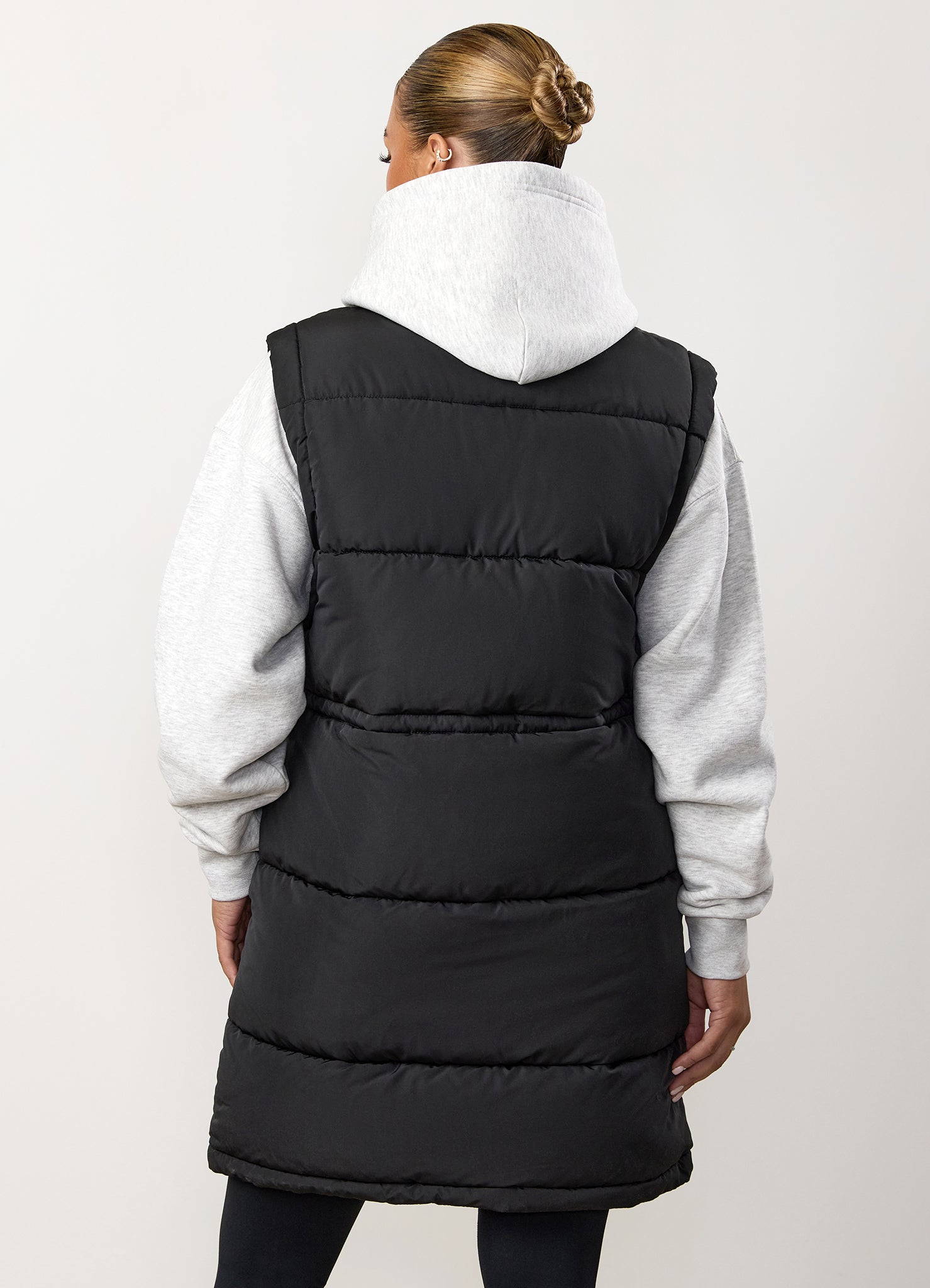 Women's black longline padded gilet 