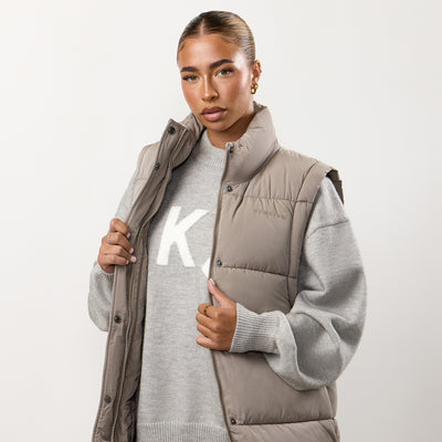 Gym King Padded Longline Gilet - Truffle