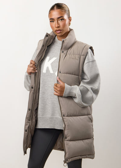 Gym King Padded Longline Gilet - Truffle
