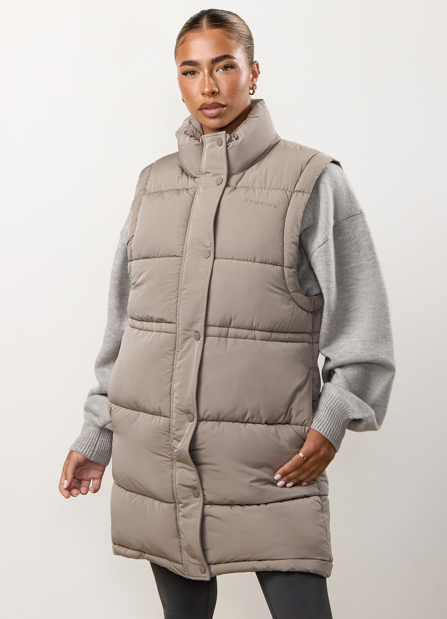 Gym King Padded Longline Gilet - Truffle