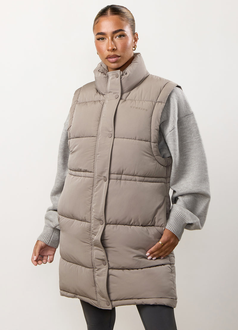 Gym King Padded Longline Gilet - Truffle