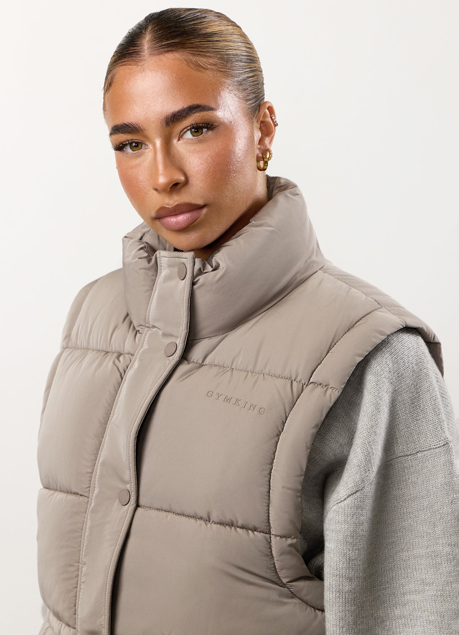 Gym King Padded Longline Gilet - Truffle