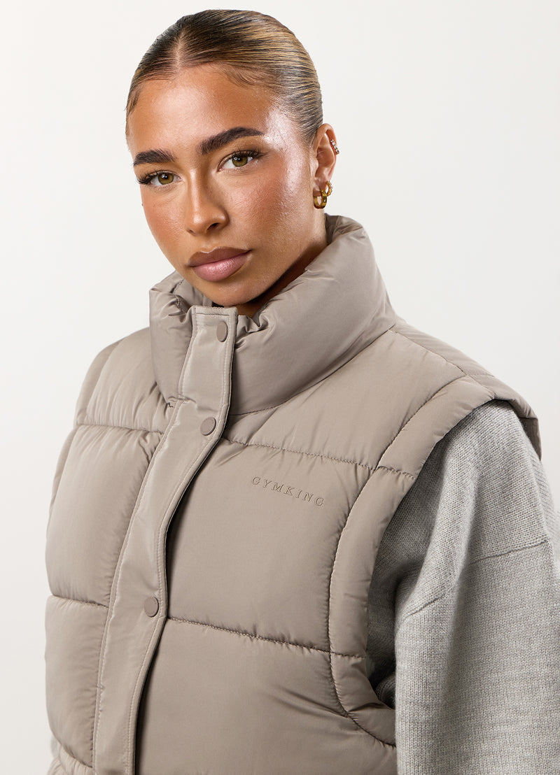 Gym King Padded Longline Gilet - Truffle
