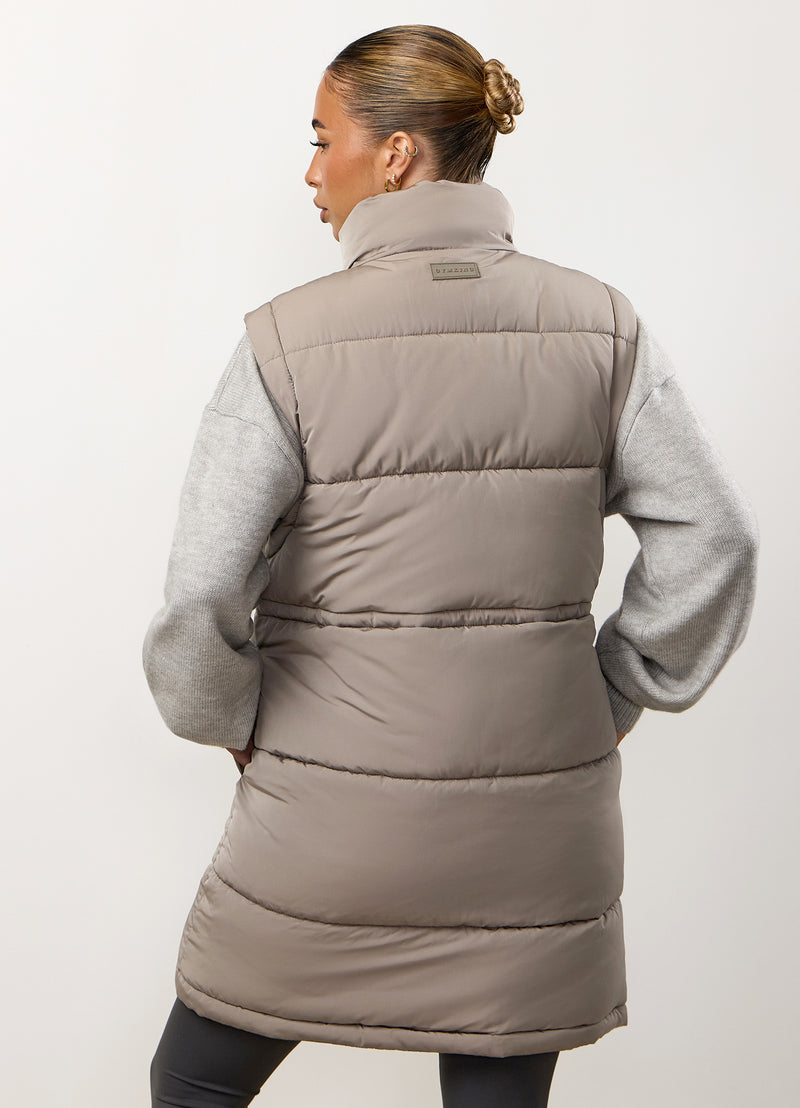 Gym King Padded Longline Gilet - Truffle