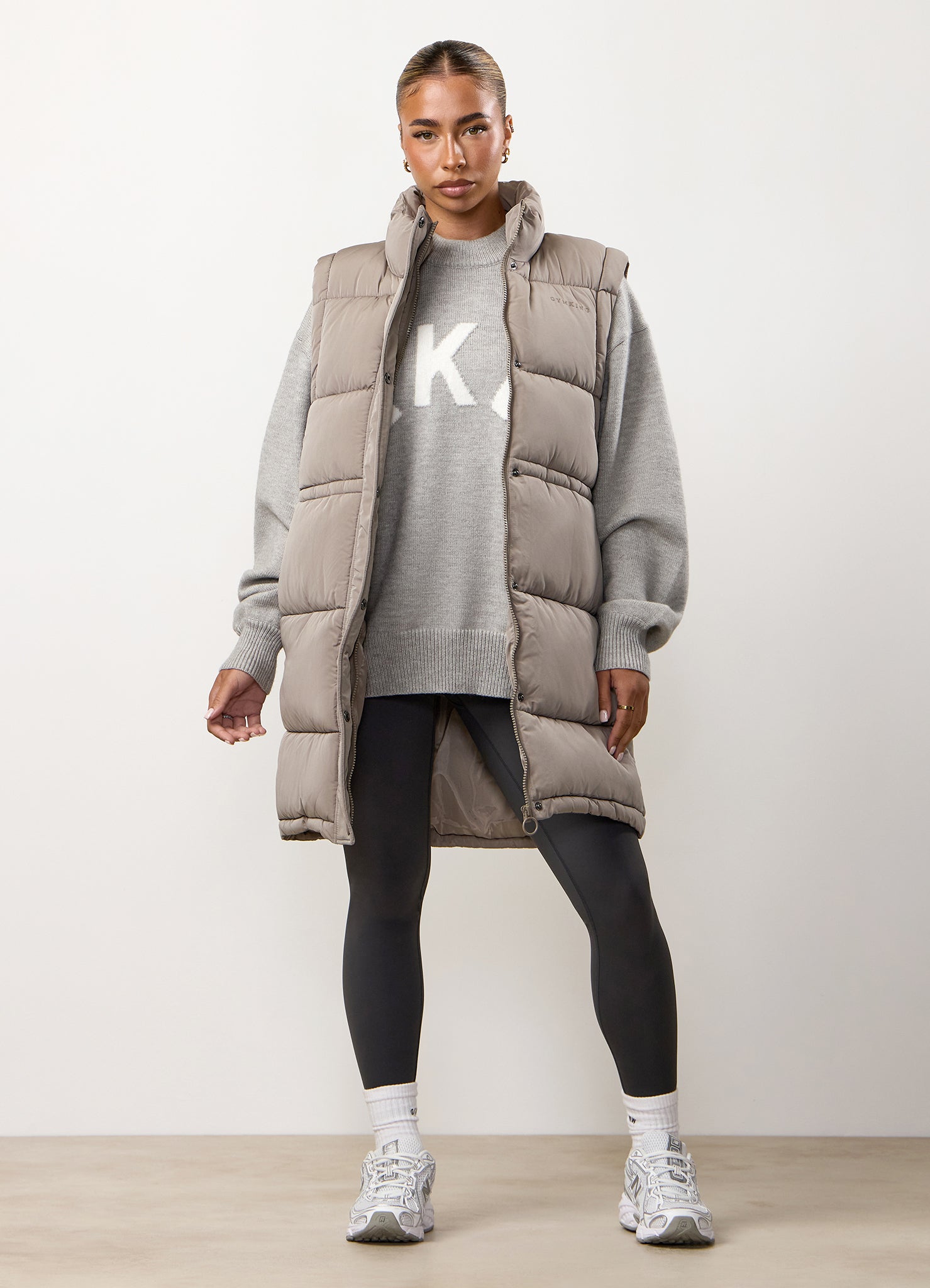 Gym King Padded Longline Gilet - Truffle