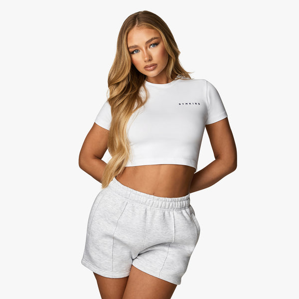 Gym King Powered By Belief Crop Tee - White/Blue Steel