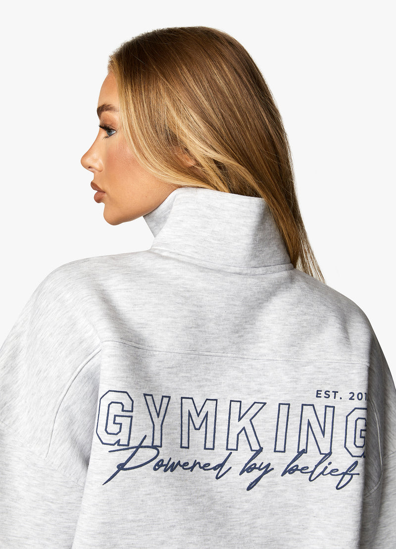Gym King Powered By Belief 1/4 Zip Funnel - Snow Marl