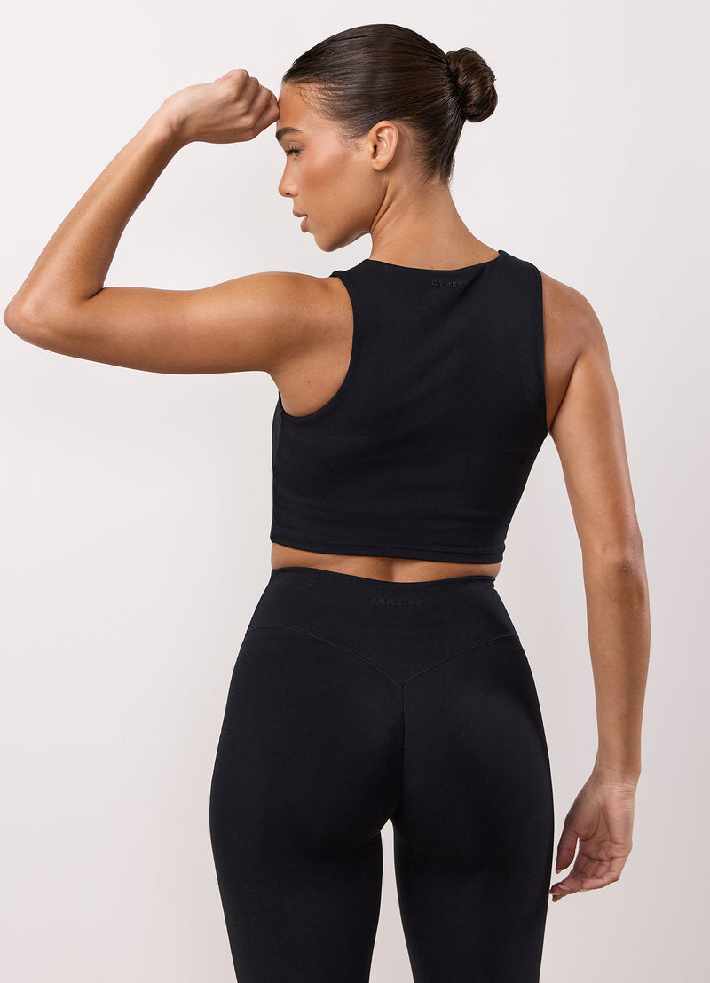 Gym King Peach Luxe High Neck Tank - Black Luxe