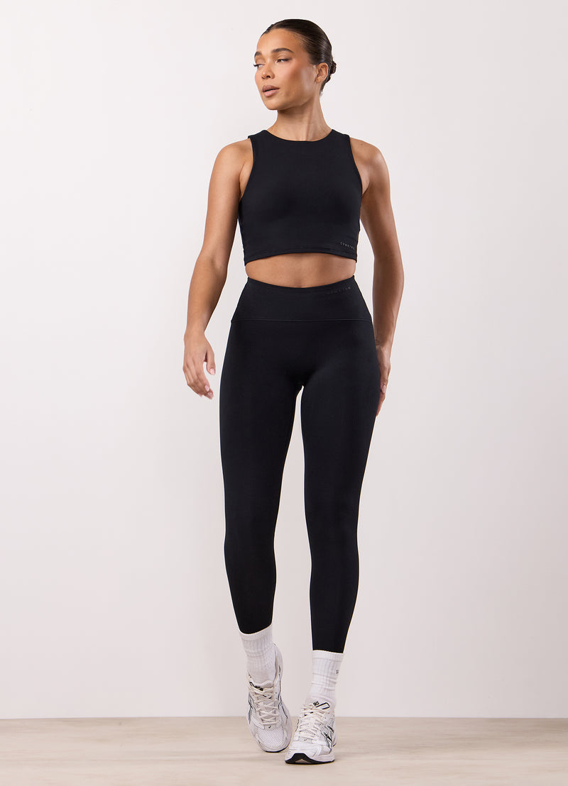 Gym King Peach Luxe High Neck Tank - Black Luxe