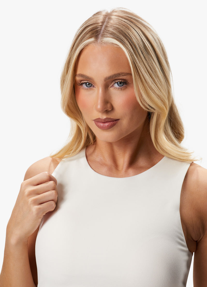 Gym King Peach Luxe High Neck Tank - Marshmallow Luxe