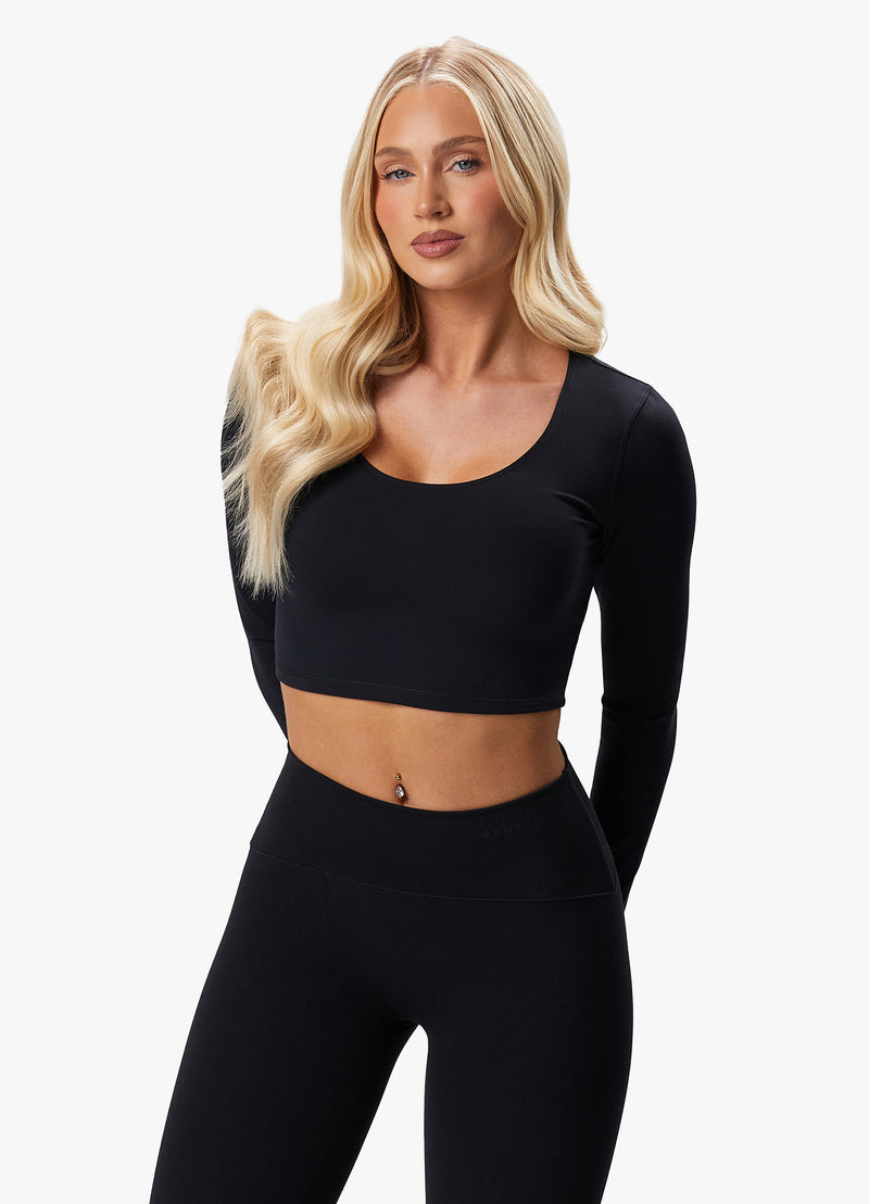 Gym King Peach Luxe Long Sleeve Top - Black Luxe