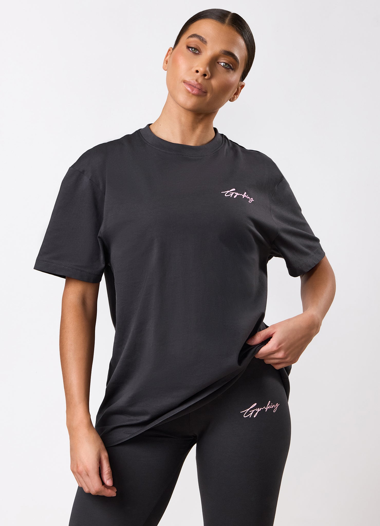 Gym King Script Mindset BF Tee - Dark Pewter