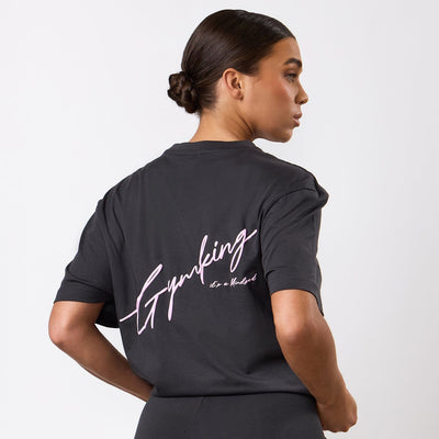 Gym King Script Mindset BF Tee - Dark Pewter