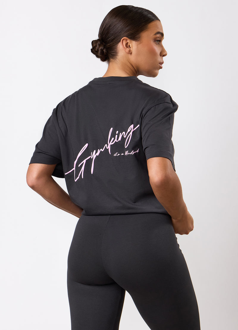 Gym King Script Mindset BF Tee - Dark Pewter