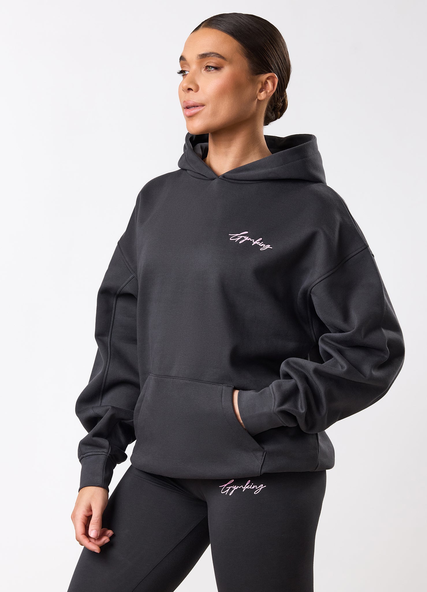Gym King Script Mindset Hood - Dark Pewter