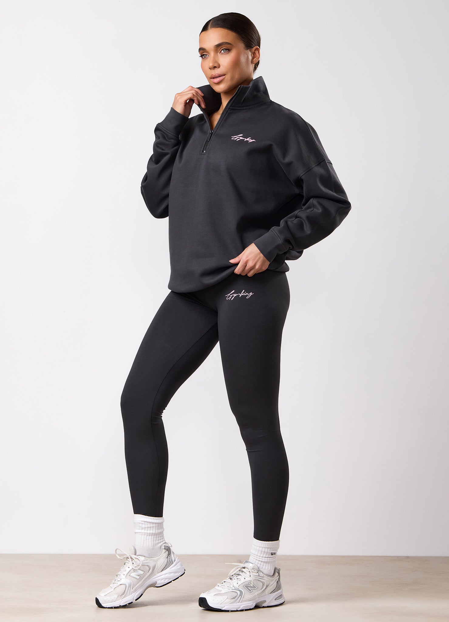 Gym King Script Mindset 1/4 Zip Funnel - Dark Pewter