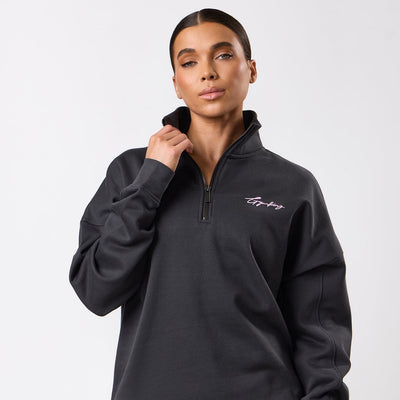 Gym King Script Mindset 1/4 Zip Funnel - Dark Pewter