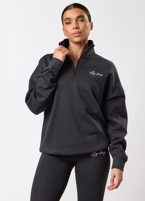 Gym King Script Mindset 1/4 Zip Funnel - Dark Pewter