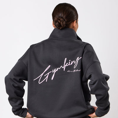 Gym King Script Mindset 1/4 Zip Funnel - Dark Pewter