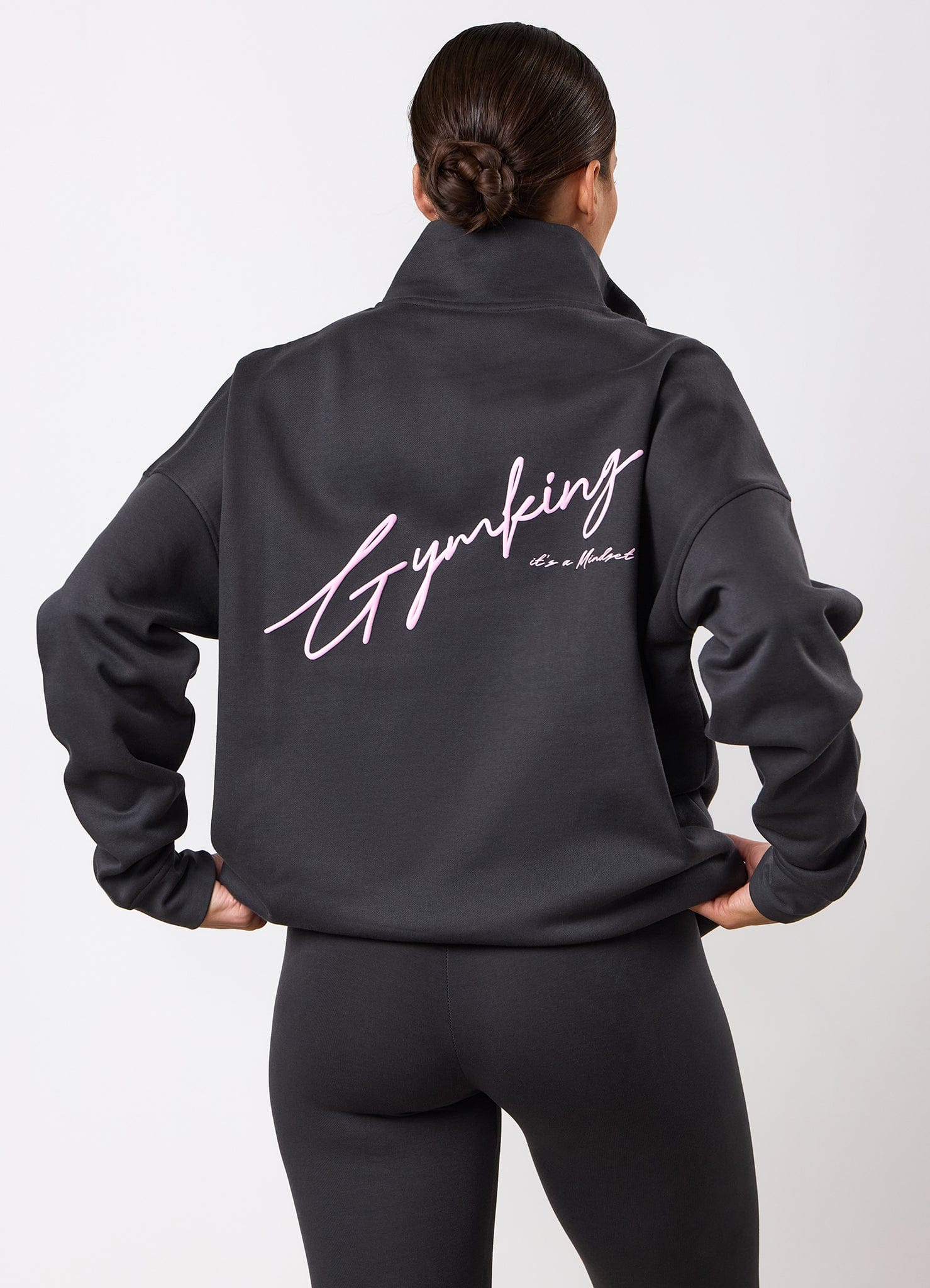 Gym King Script Mindset 1/4 Zip Funnel - Dark Pewter