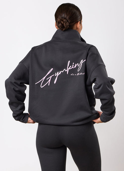 Gym King Script Mindset 1/4 Zip Funnel - Dark Pewter