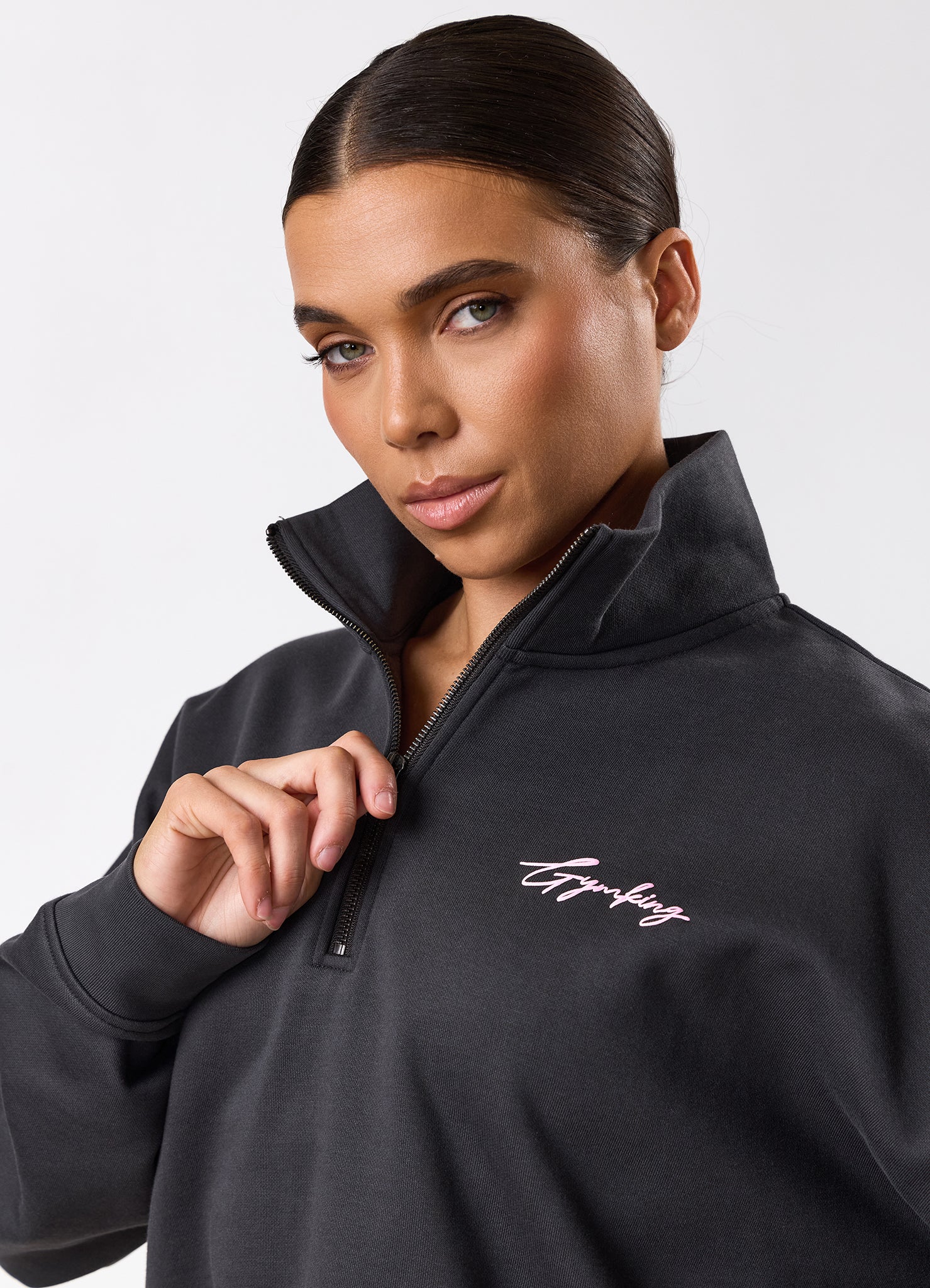 Gym King Script Mindset 1/4 Zip Funnel - Dark Pewter