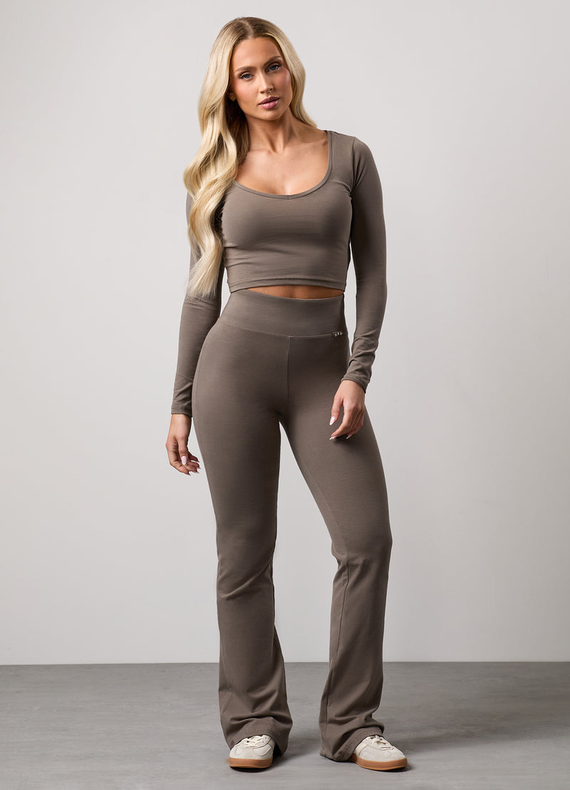 Gym King Plush Flared Trousers - Deep Mink