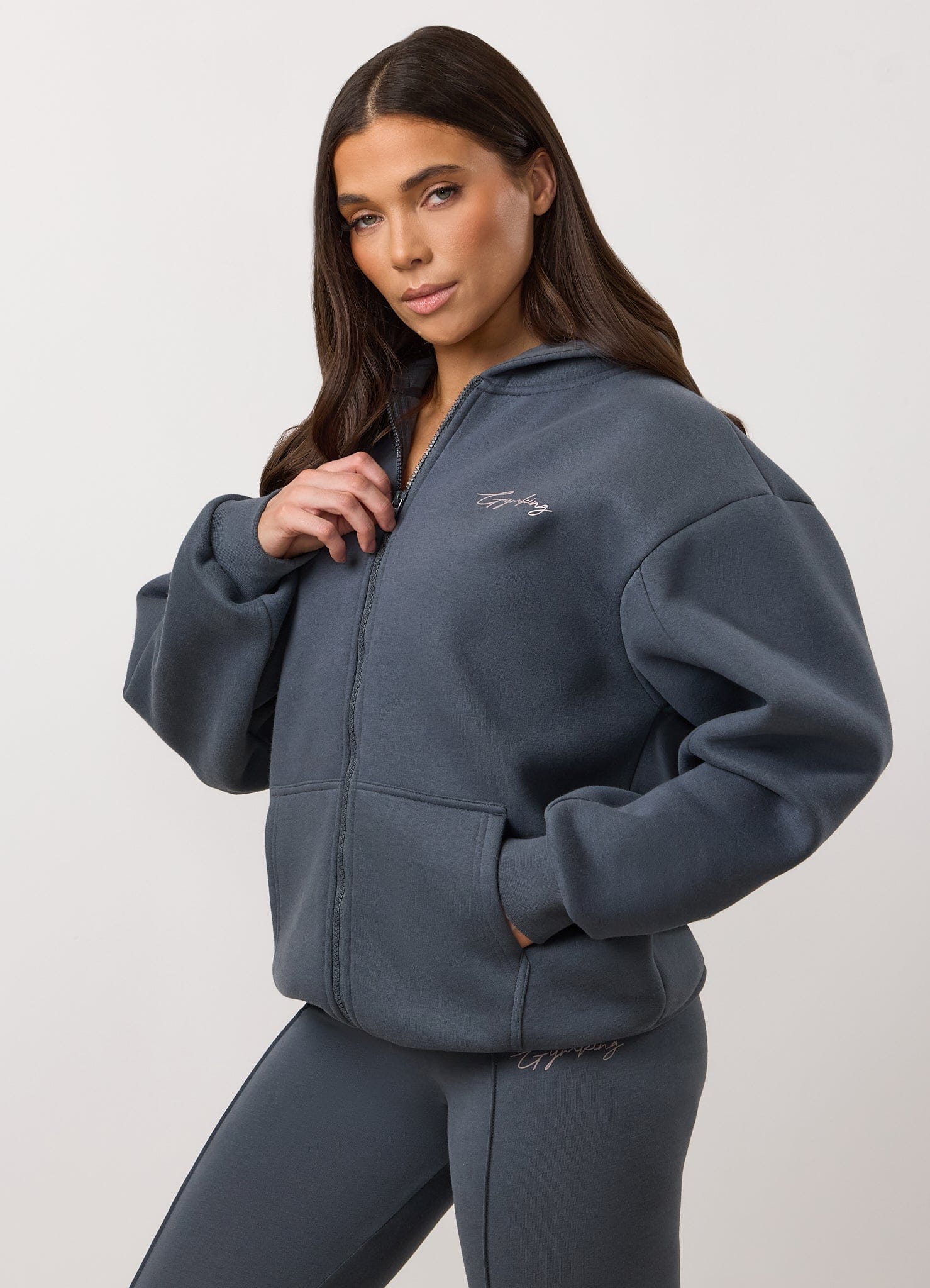 Gym King Poise Oversized Graphic Full Zip Hood - Storm Blue