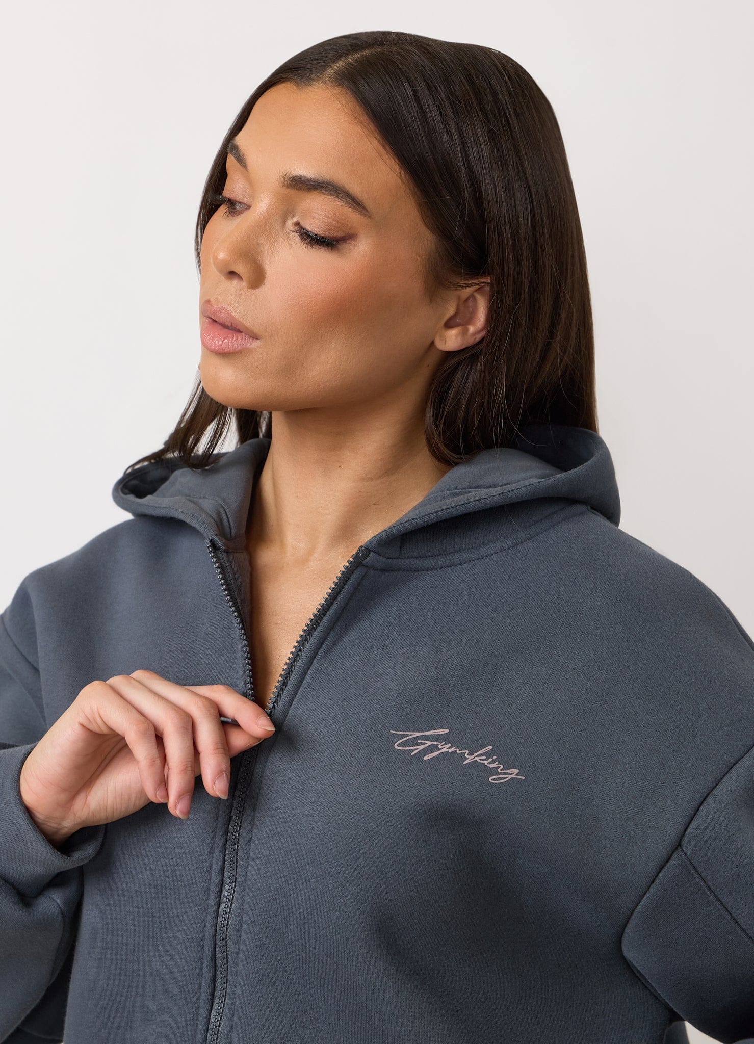 Gym King Poise Oversized Graphic Full Zip Hood - Storm Blue