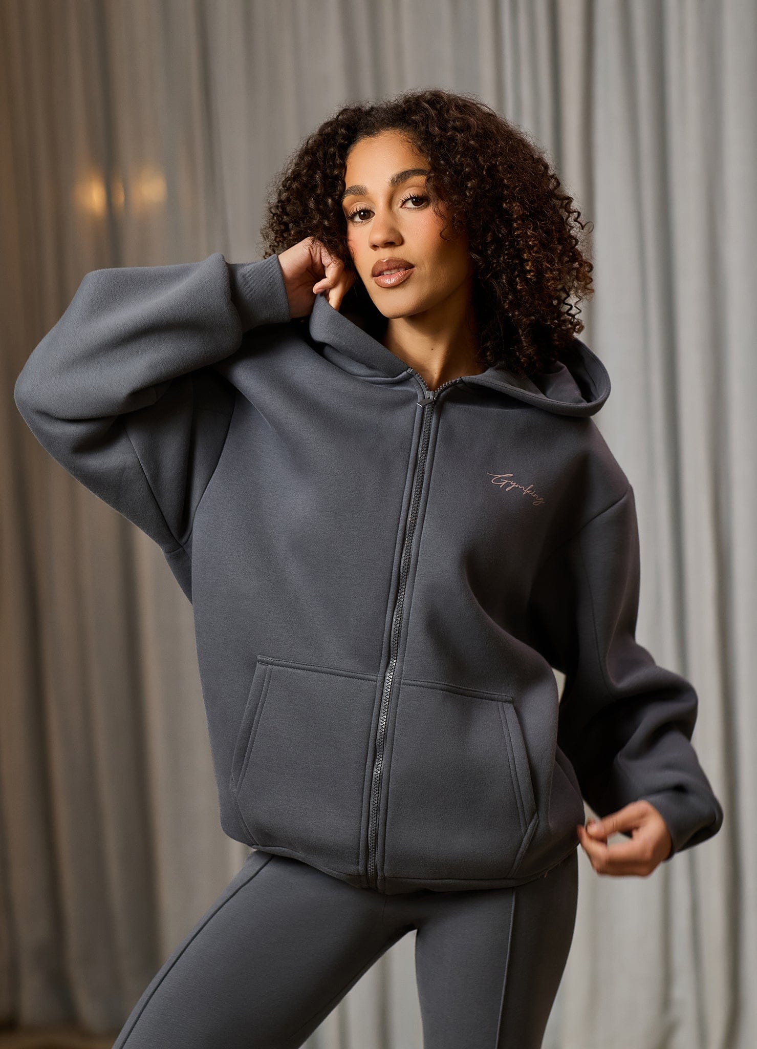 Gym King Poise Oversized Graphic Full Zip Hood - Storm Blue