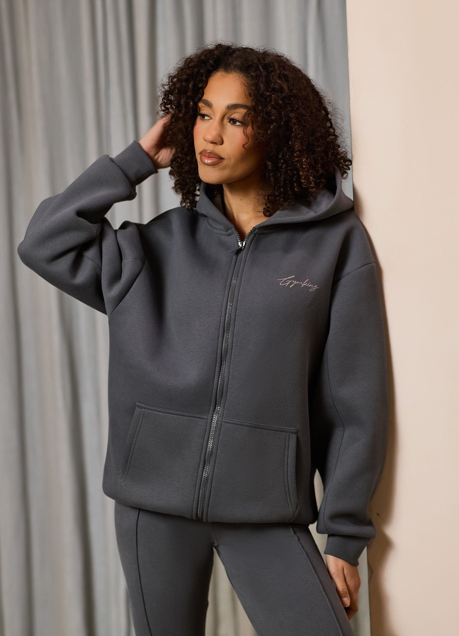 Gym King Poise Oversized Graphic Full Zip Hood - Storm Blue