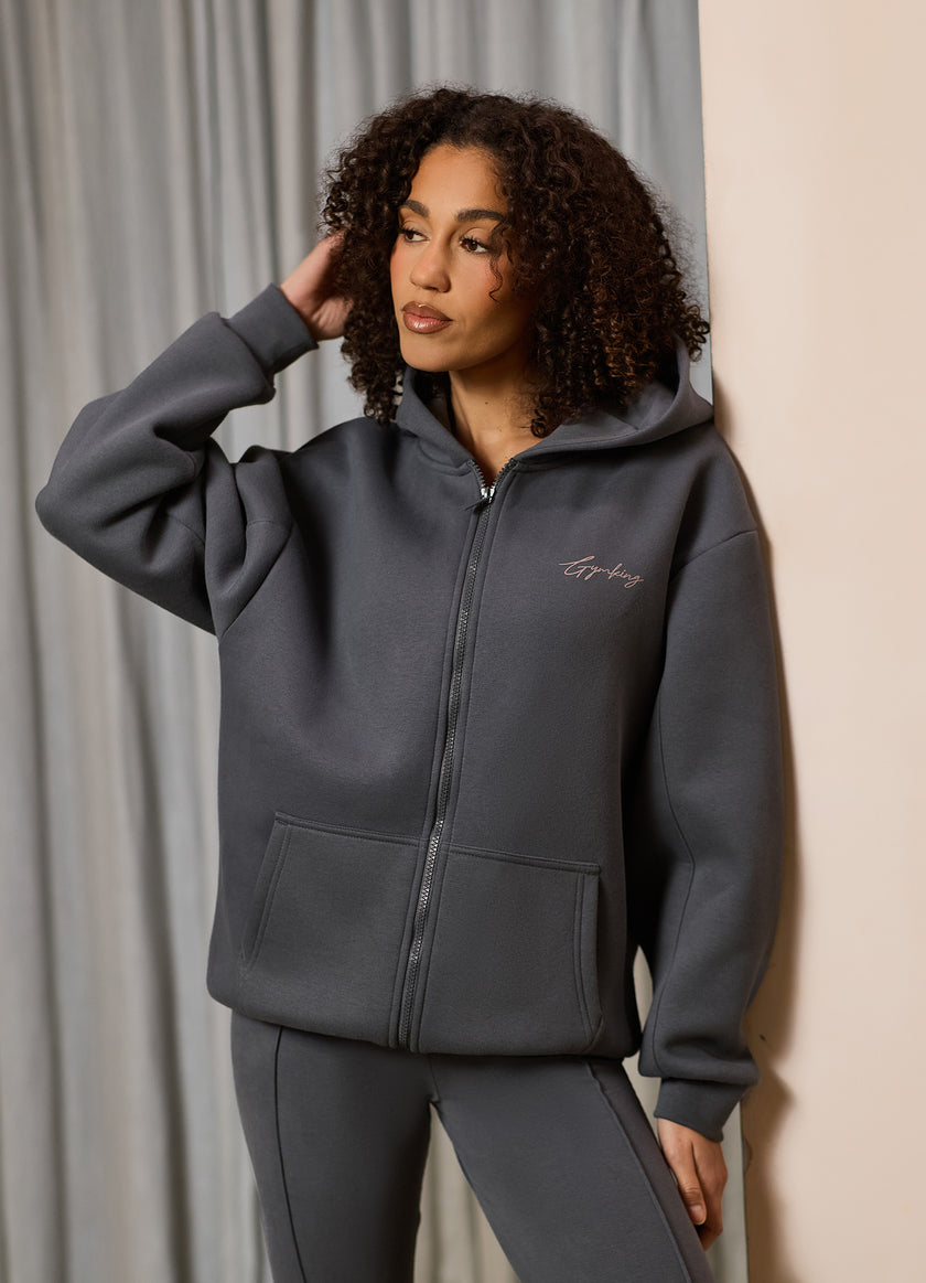 Gym King Poise Oversized Graphic Full Zip Hood - Storm Blue