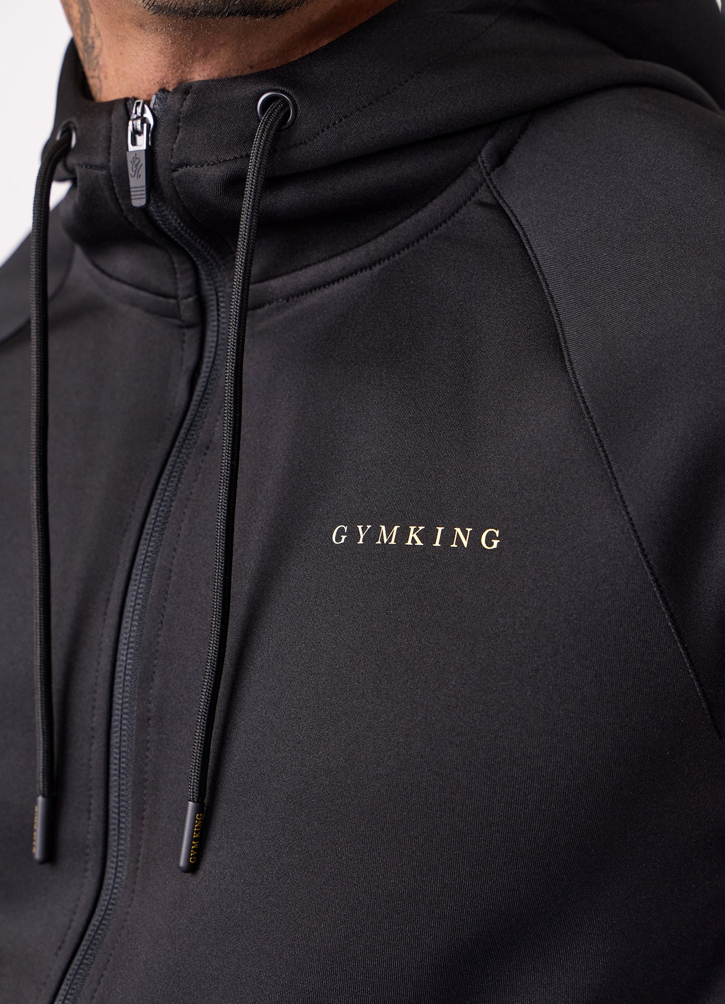 Gym King Poly Full Zip Hood Tracksuit - Black