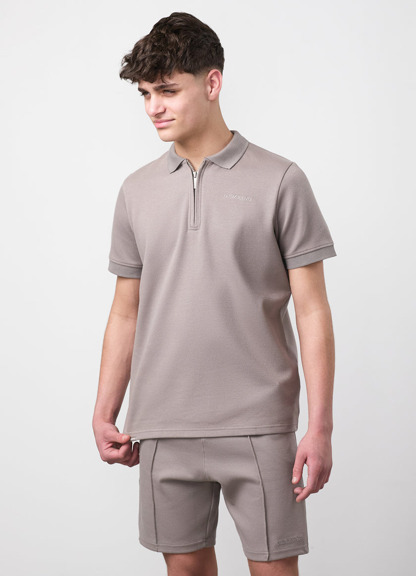 Gym King Older Kids Portals Texture Polo - Clay Grey