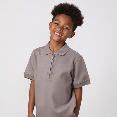 Gym King Younger Kids Portals Texture Polo - Clay Grey