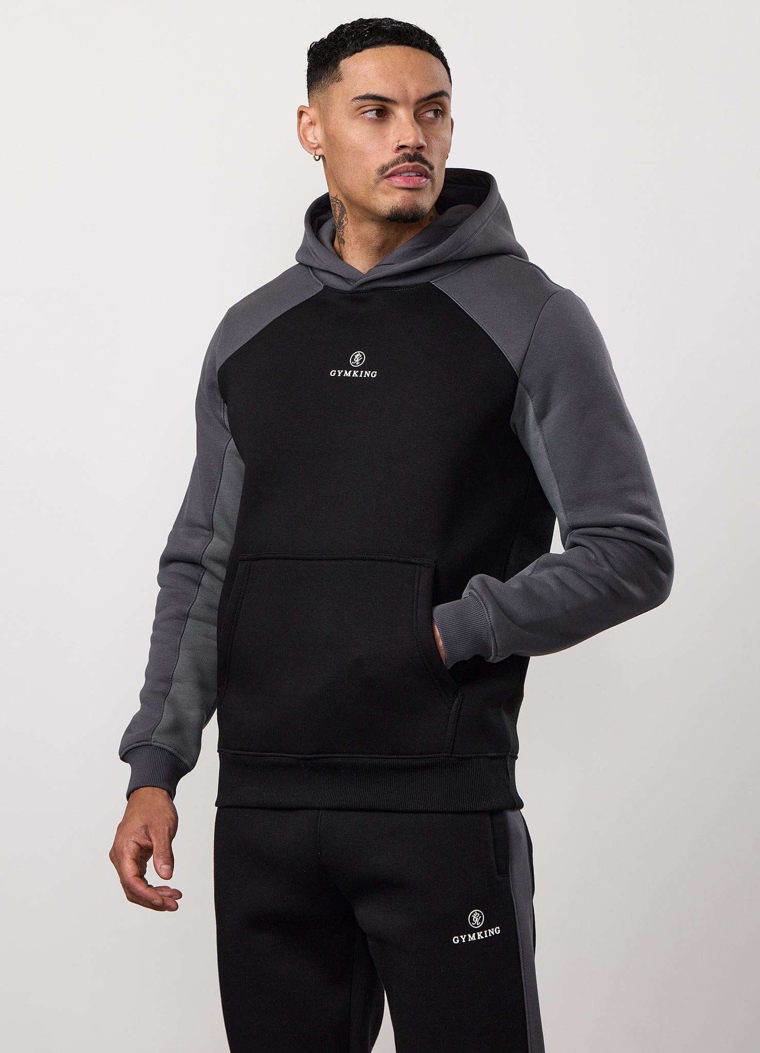 Gym King Power Colour Block Fleece Hood - Black/Graphite/Gunmetal Grey