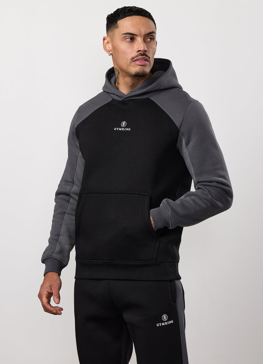 Gym King Power Colour Block Fleece Hood - Black/Graphite/Gunmetal Grey